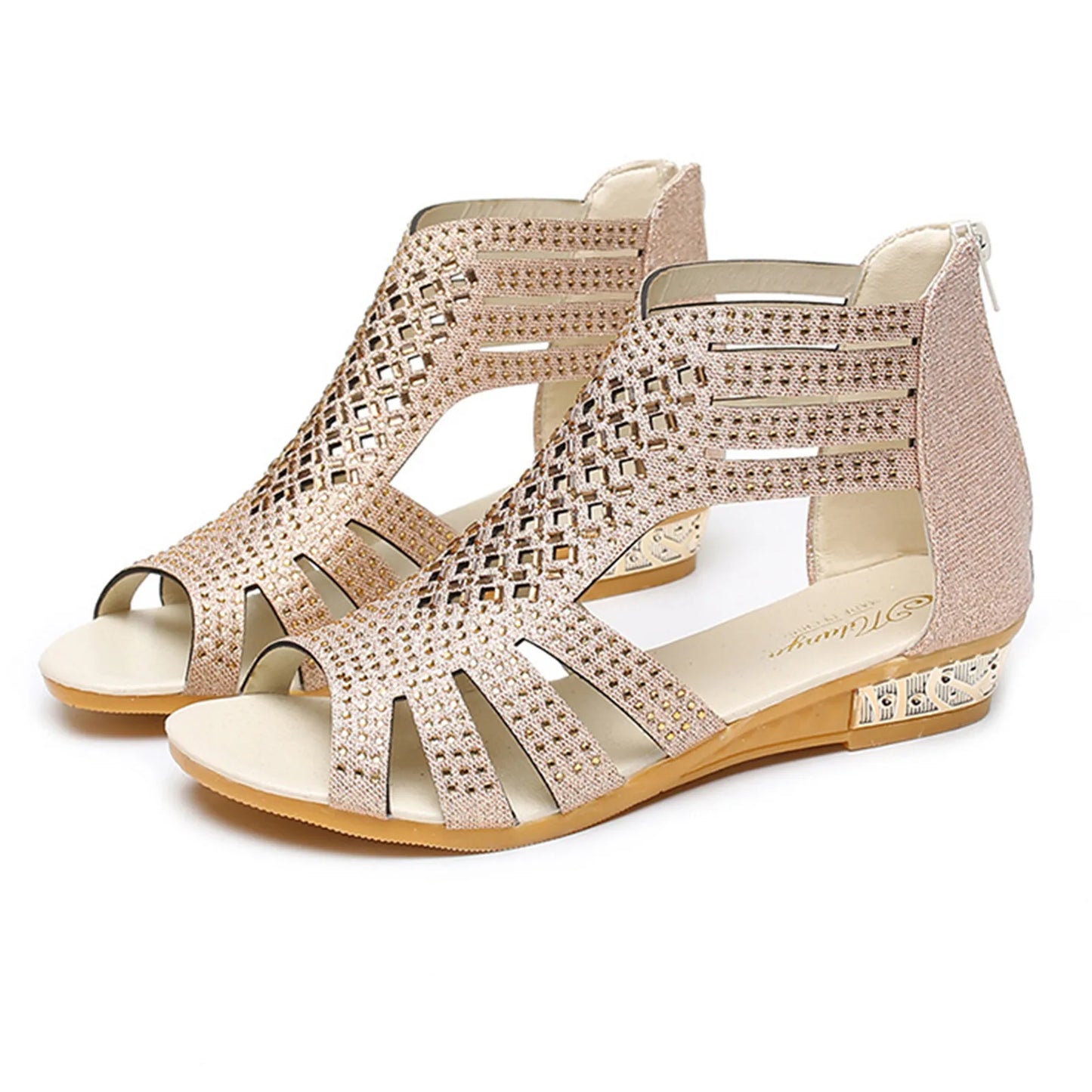 Women's Ladies Sandals Fashion Vintage Crystal Outdoor Hollow Out Zip Up Sandals Female Summer Boho Shoes босоножки женские 2022