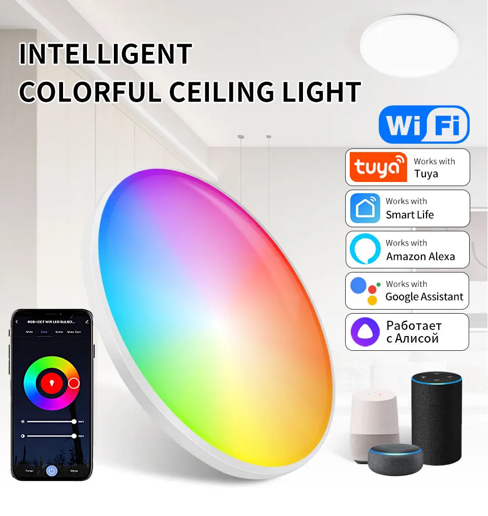 Tuya Smart WiFi BLE LED Ceiling Light AC 220V 24W RGBCW Round Ceiling Lamp Indoor Lighting APP Alexa Geogle Home Voice Control