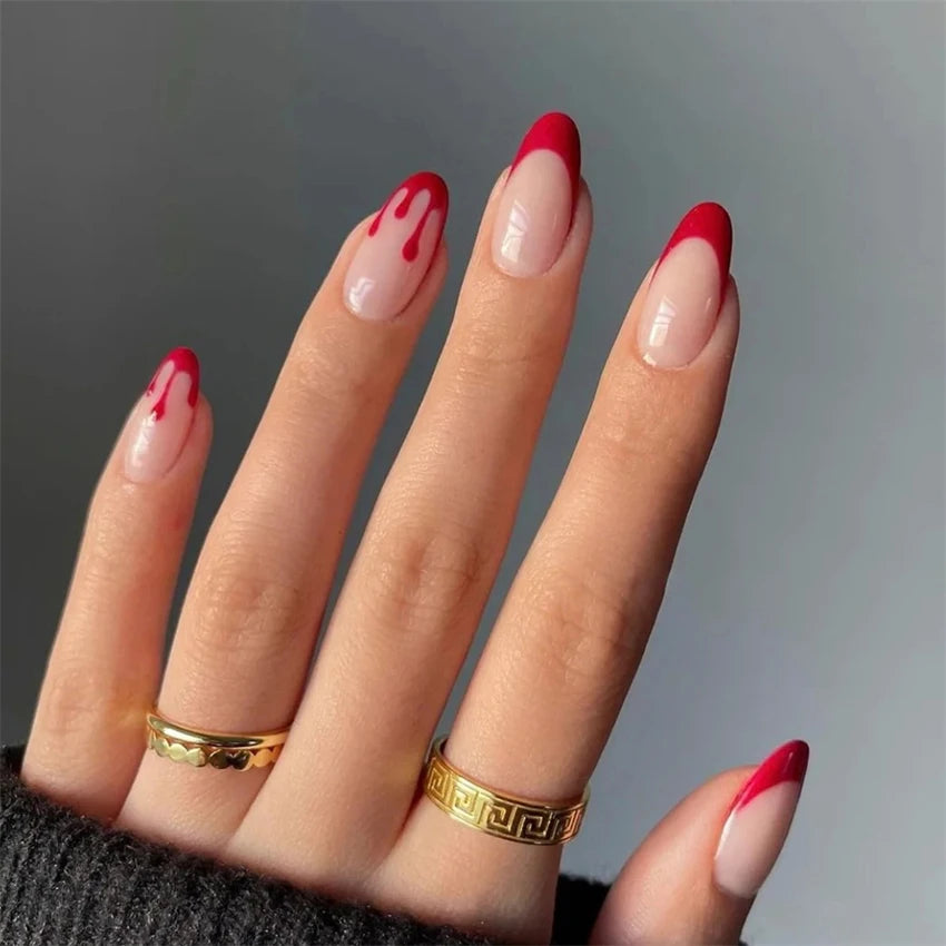 24Pcs/Set Medium Long Oval Acrylic Press on Nails Artificial Full Cover Wearing False Nails Black Gradient Almond Fake Nails Art