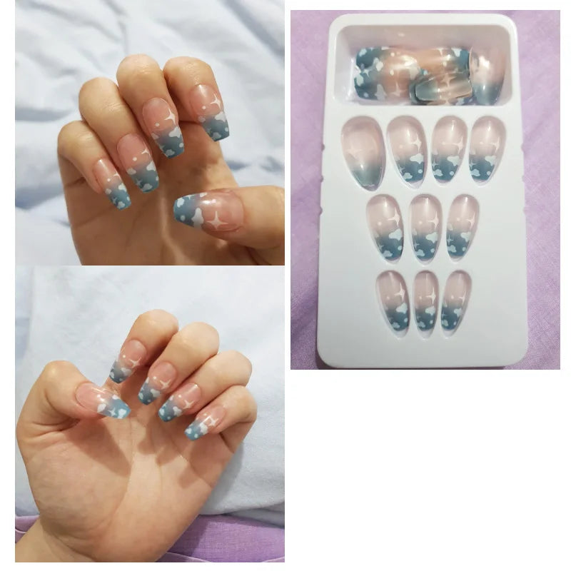 24pcs Mid Length Fake Nails Ballet Removable Wear Full Cover Coffin Head Press on Nail Artificial Manicure Patch False Nail Tips