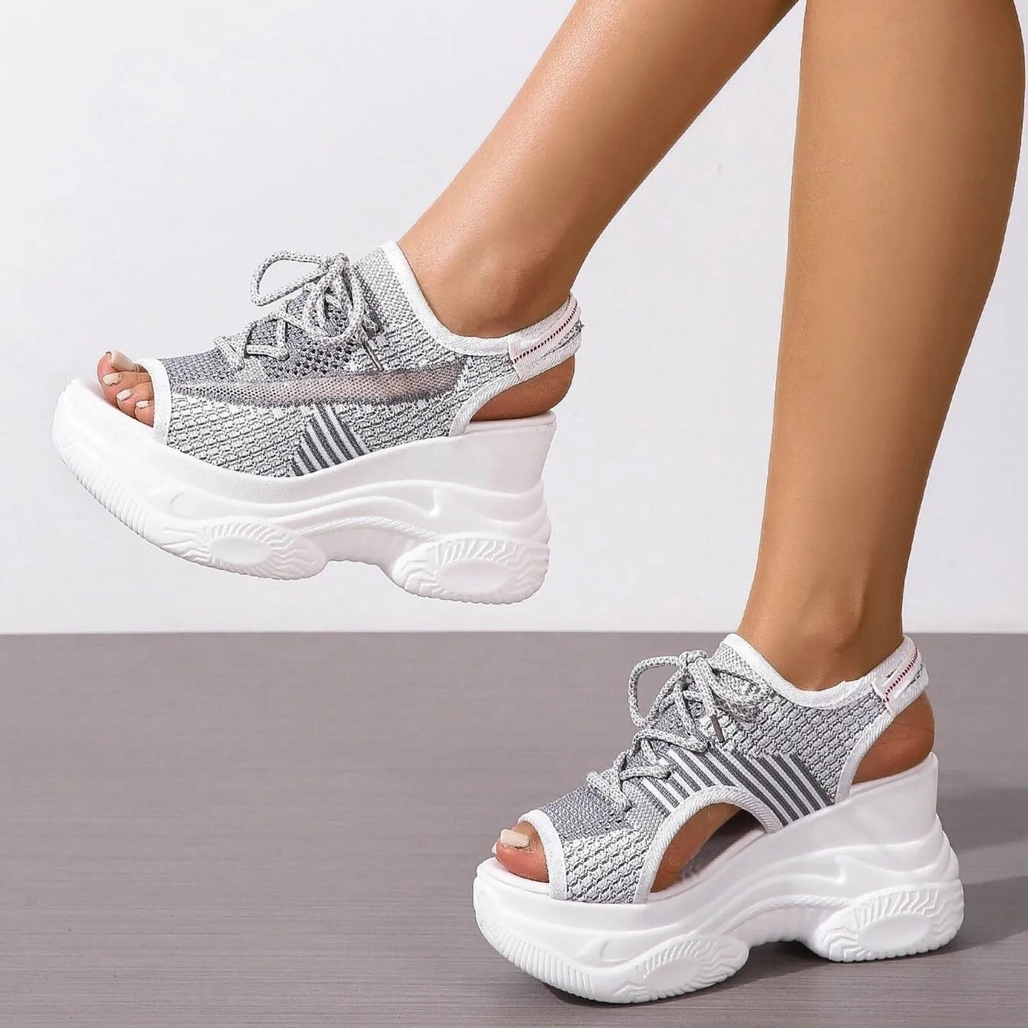 Sandals Woman Summer 2023 Hollow Out Sport Shoes Fabric Lace Up Front Sandals Outside Streetwear Indoor Outdoor Female Shoes