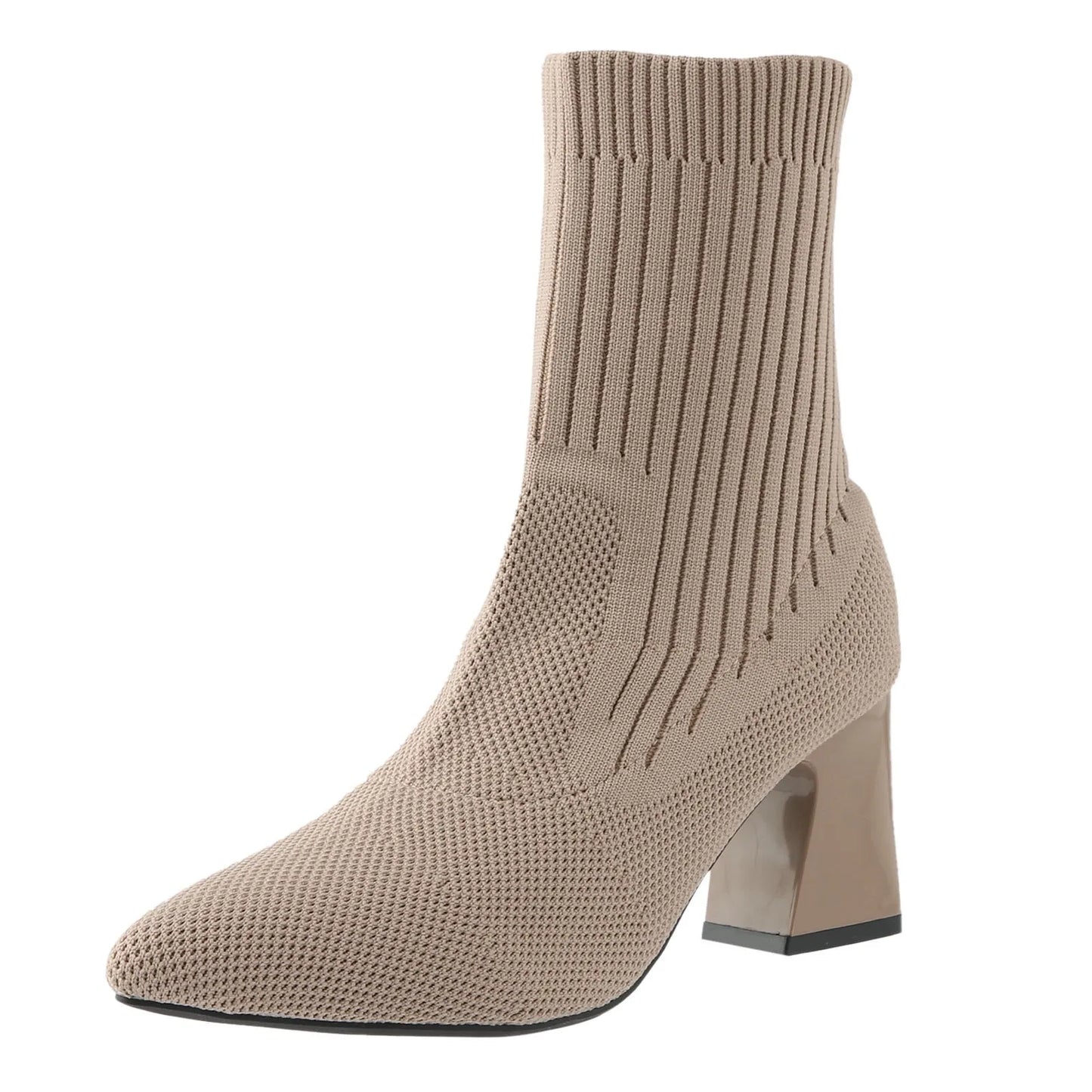 2023 Boots For Autumn Winter Shoes Pointed Toe Thick Heels High Heels Knitted Elastic Socks Boots Women'S Rain Boots Botas Mujer