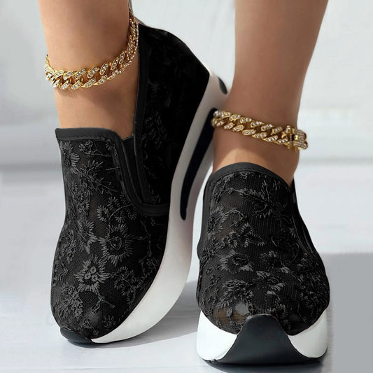 Ladies Slip-On Sequin Loafers Breathable Thick Soled Casual Sports Vulcanized Shoes Womens Colorblock Thick Platform Sneakers