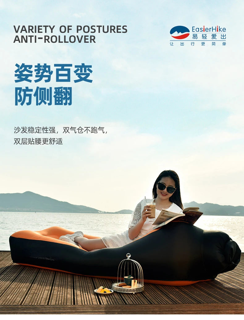 Lazy Sofa Camping Mat Double Layer Thicken Portable Lazy Inflatable Air Cushion Inflatable Sofa Bed Beach Air Bed Mat Has Pillow
