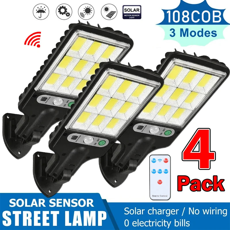1~4pcs Solar Lights Outdoor With 3 Mode Waterproof Motion Sensor Security Lighting LED Wall Street Lamp for Garden 108/117COB