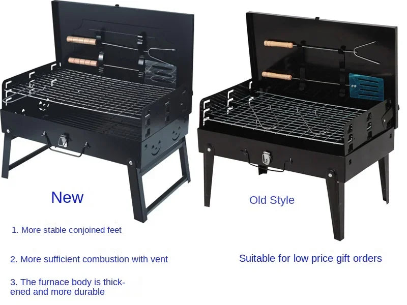 Folding Portable Barbecue Charcoal Grill Stainless Steel Small Mini BBQ Tool Kits for Outdoor Cooking Camping Picnics Beach