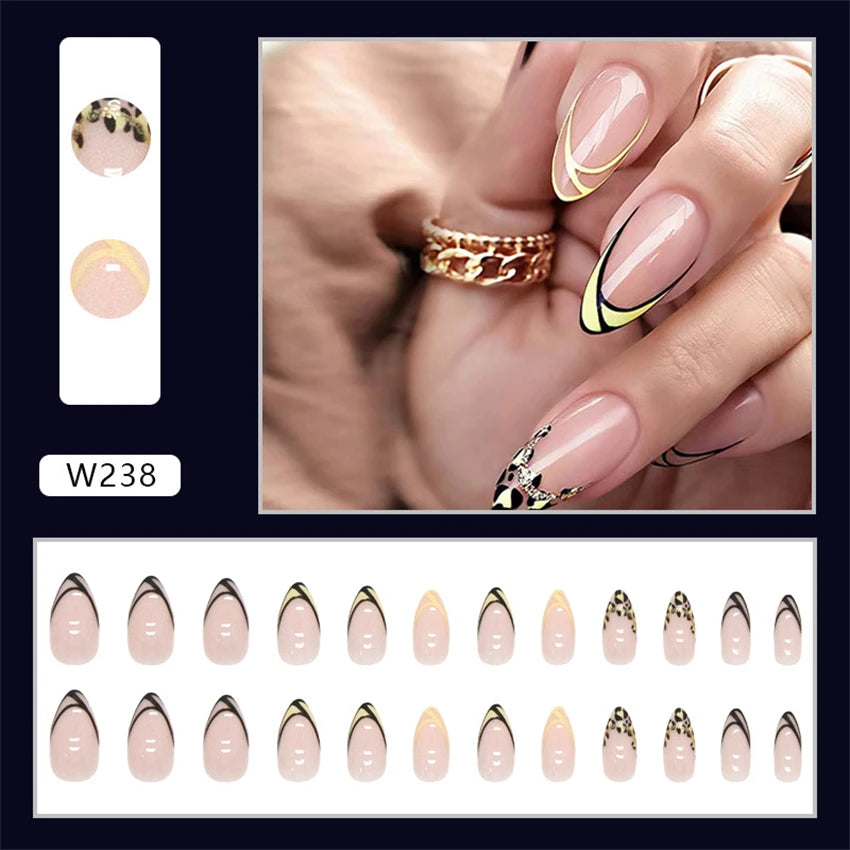 24Ps/Set Square Head Coffin Wearing False Nails Art Pink Matte French Fake Nails Leopard Artificial Acrylic White Press on Nails