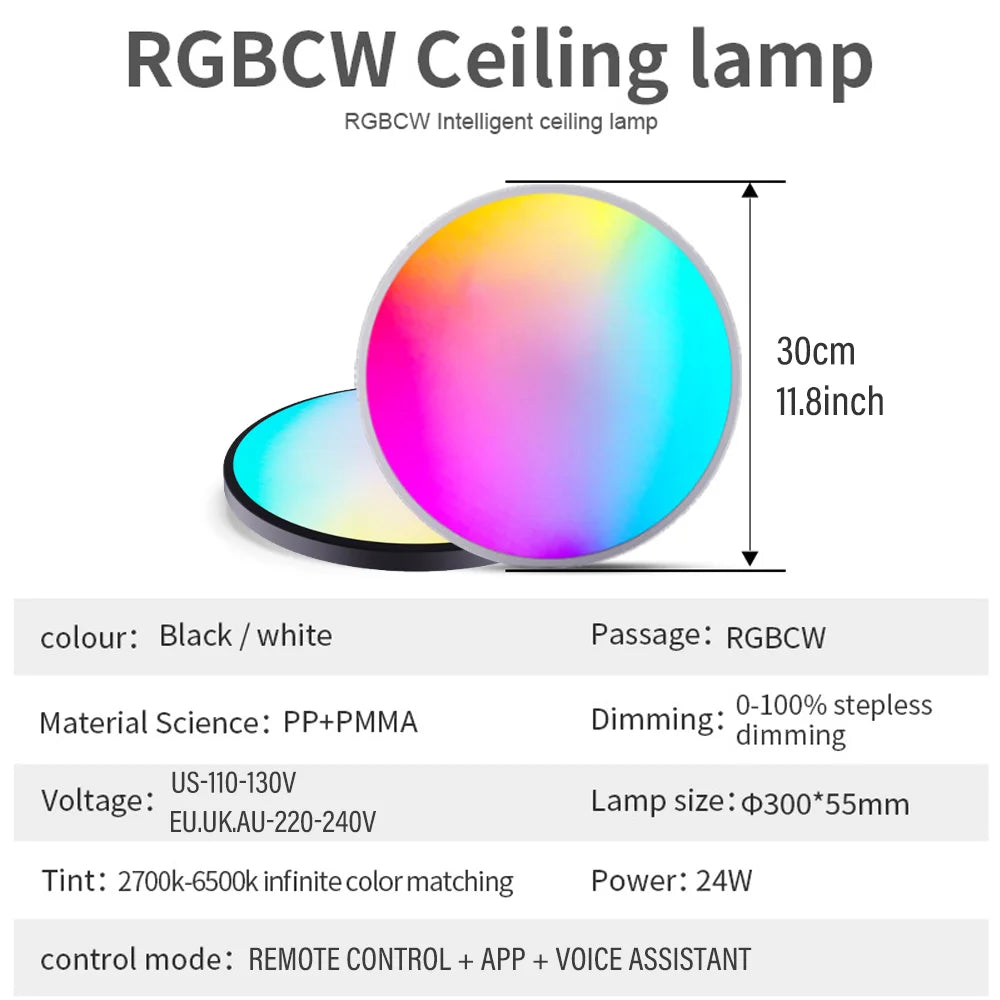 Tuya WiFi Smart LED Ceiling Lights 110v-240v RGB Dimmable Ceiling Lamps Round Ceiling Lamp For Bedroom Living Home Alexa Google