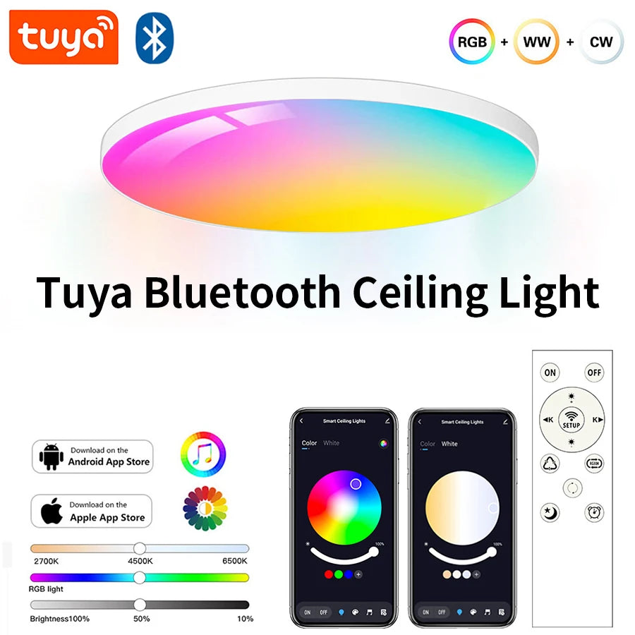 Tuya Bluetooth LED Ceiling Light 85-265V Indoor Round Dimmable Ceiling Lamp for Kitchen Living Room Hallway Home Decor Lighting