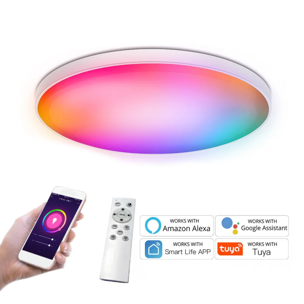 Tuya WiFi Smart LED Ceiling Lights 110v-240v RGB Dimmable Ceiling Lamps Round Ceiling Lamp For Bedroom Living Home Alexa Google