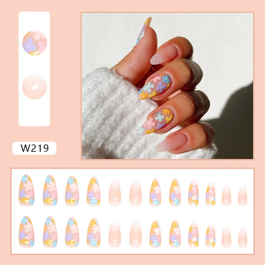 24Ps/Set Square Head Coffin Wearing False Nails Art Pink Matte French Fake Nails Leopard Artificial Acrylic White Press on Nails