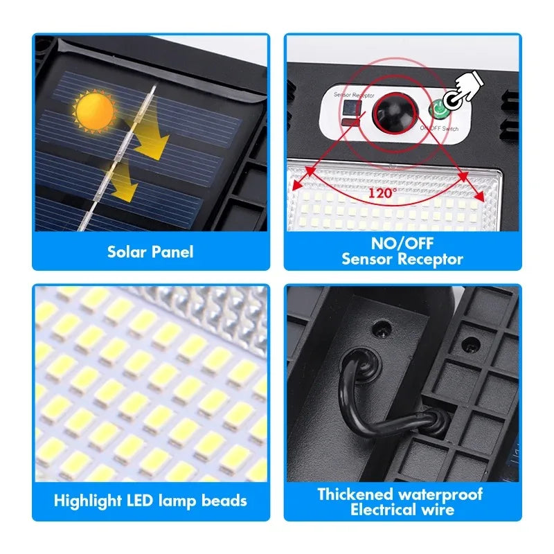 Super Bright Outdoor Solar Lights Motion Sensor Waterproof Street Lamp 800 LED for Lighting Decor Yard with Garden Wall Light