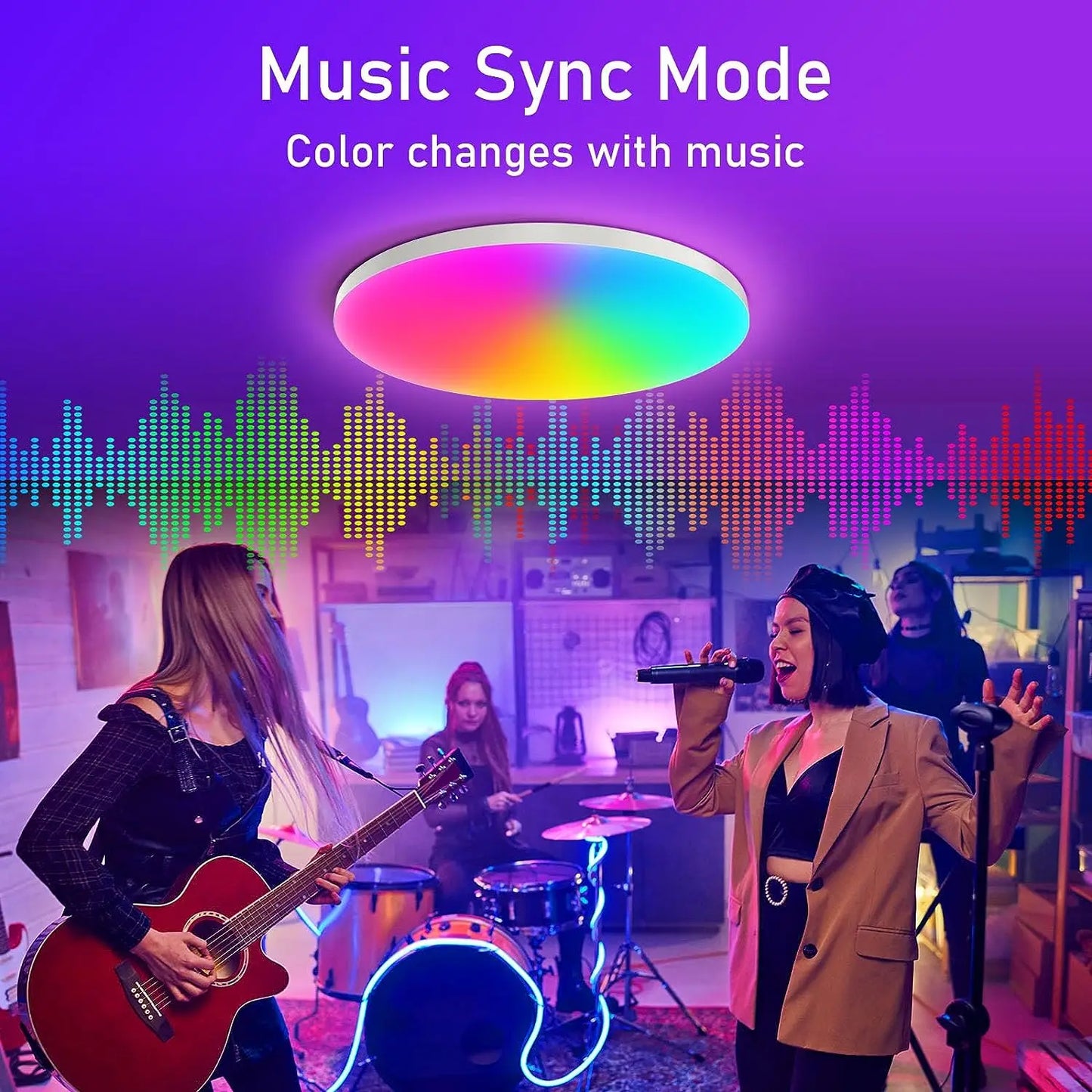 Tuya WiFi Smart Ceiling LED Lamp RGB Dimmable Music Sync Round Ceiling Light Ambient Light for Living Room Bedroom Home Decor