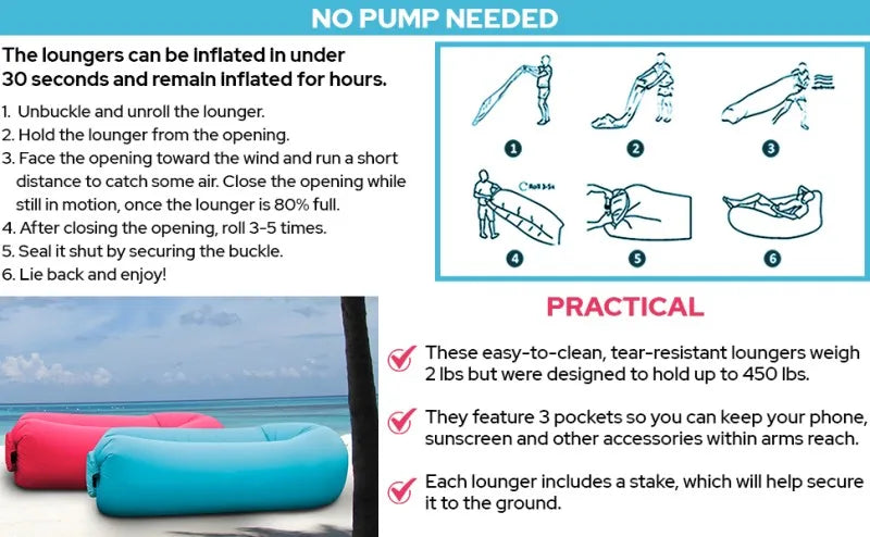 Inflatable Lounger - Best Air Lounger Sofa for Camping, Hiking - Ideal Inflatable Couch for Pool- Perfect Inflatable Beach Chair