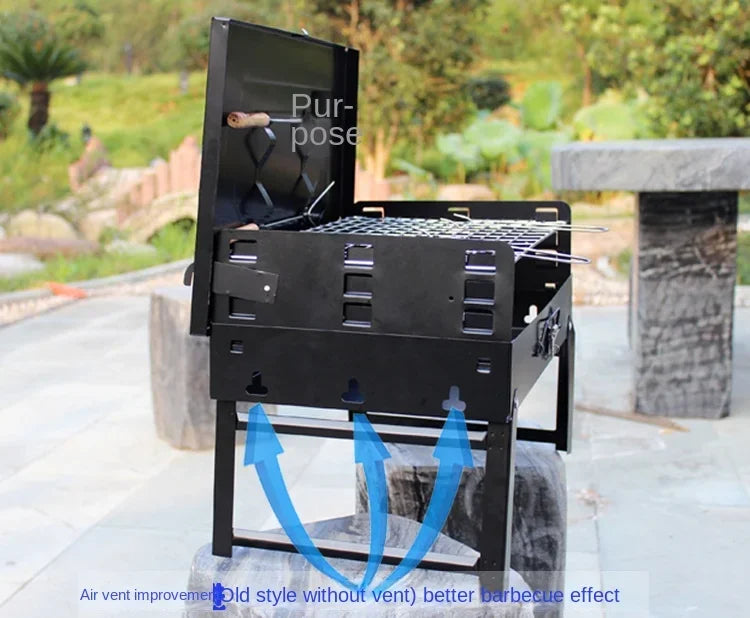 Folding Portable Barbecue Charcoal Grill Stainless Steel Small Mini BBQ Tool Kits for Outdoor Cooking Camping Picnics Beach