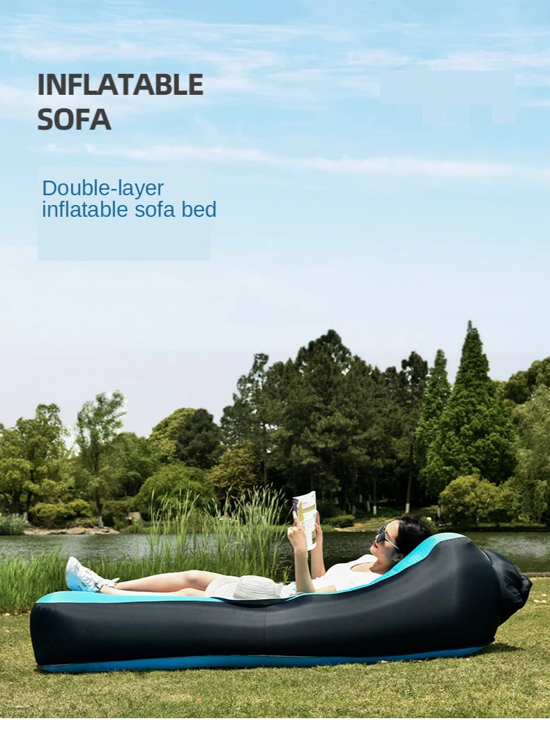 Lazy Sofa Camping Mat Double Layer Thicken Portable Lazy Inflatable Air Cushion Inflatable Sofa Bed Beach Air Bed Mat Has Pillow