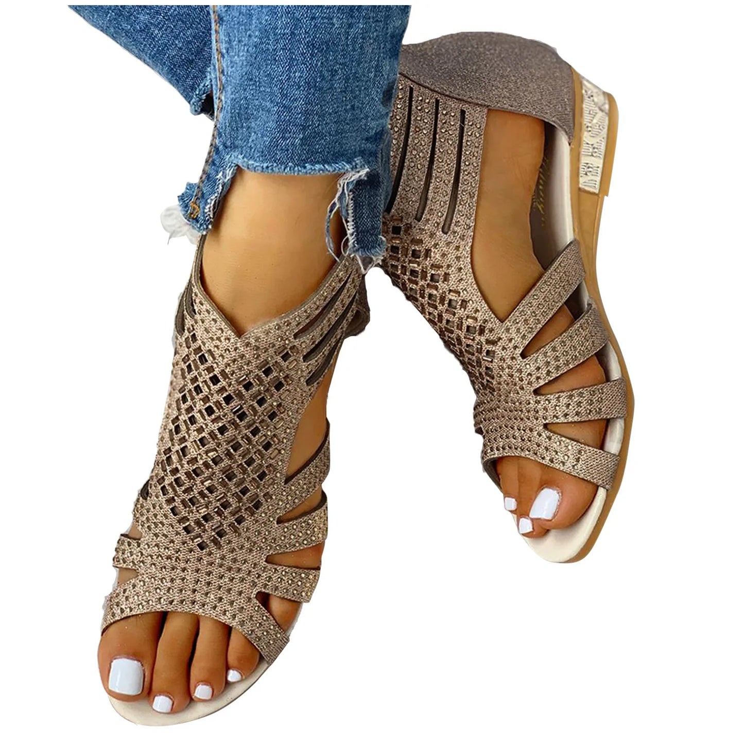 Women's Ladies Sandals Fashion Vintage Crystal Outdoor Hollow Out Zip Up Sandals Female Summer Boho Shoes босоножки женские 2022