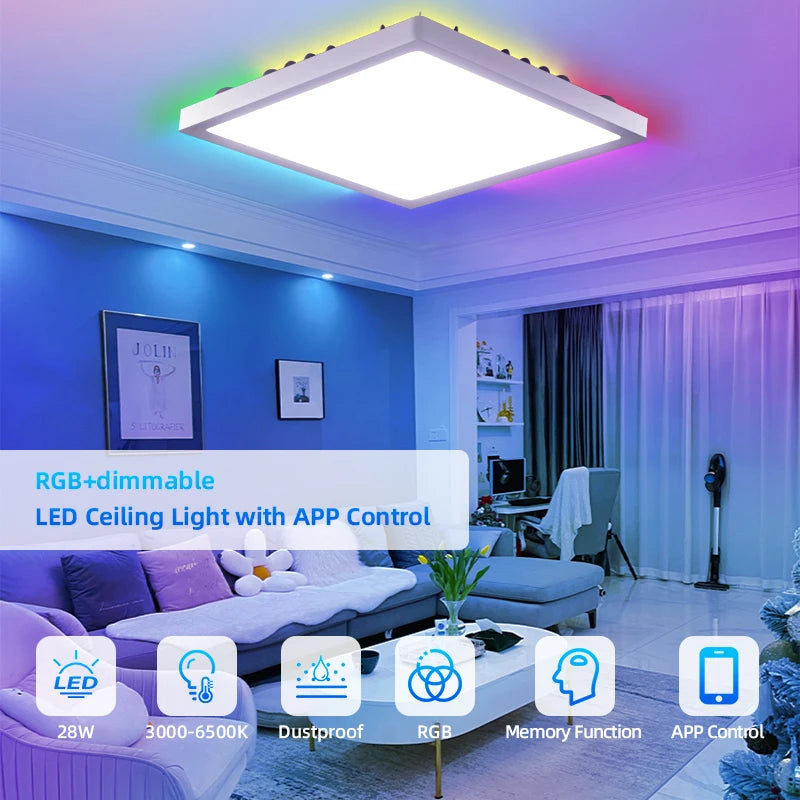 Remote Dimming LED Ceiling Light Smart Lustre RGB Tuya Lighting Bluetooth Home Interior Decoration Alexa Ceiling Panel Lamps Led