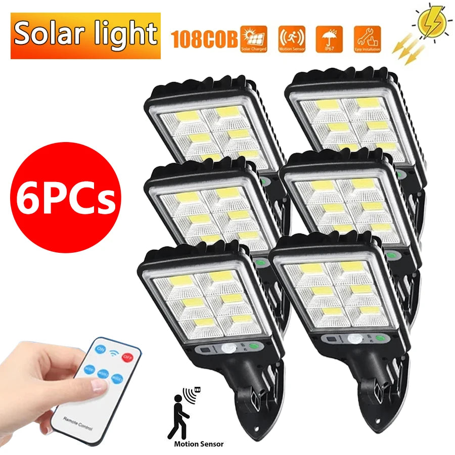108COB Solar Street Lights Outdoor Motion Sensor Solar Outdoor Lights Waterproof Wall lights Street Lamp With 3Mode Garage Yard