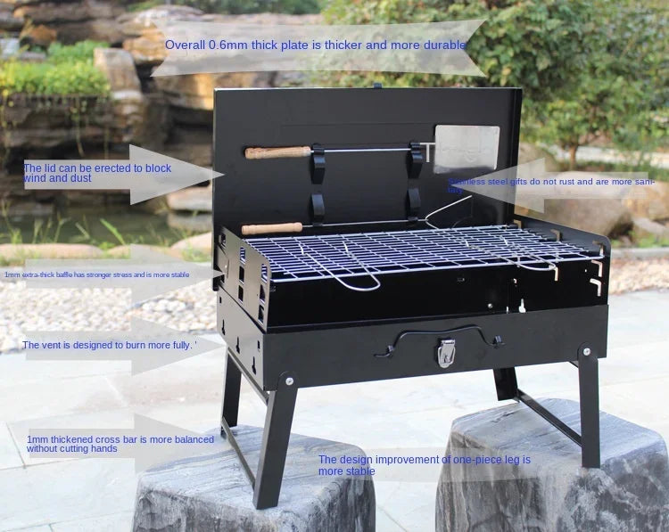 Folding Portable Barbecue Charcoal Grill Stainless Steel Small Mini BBQ Tool Kits for Outdoor Cooking Camping Picnics Beach