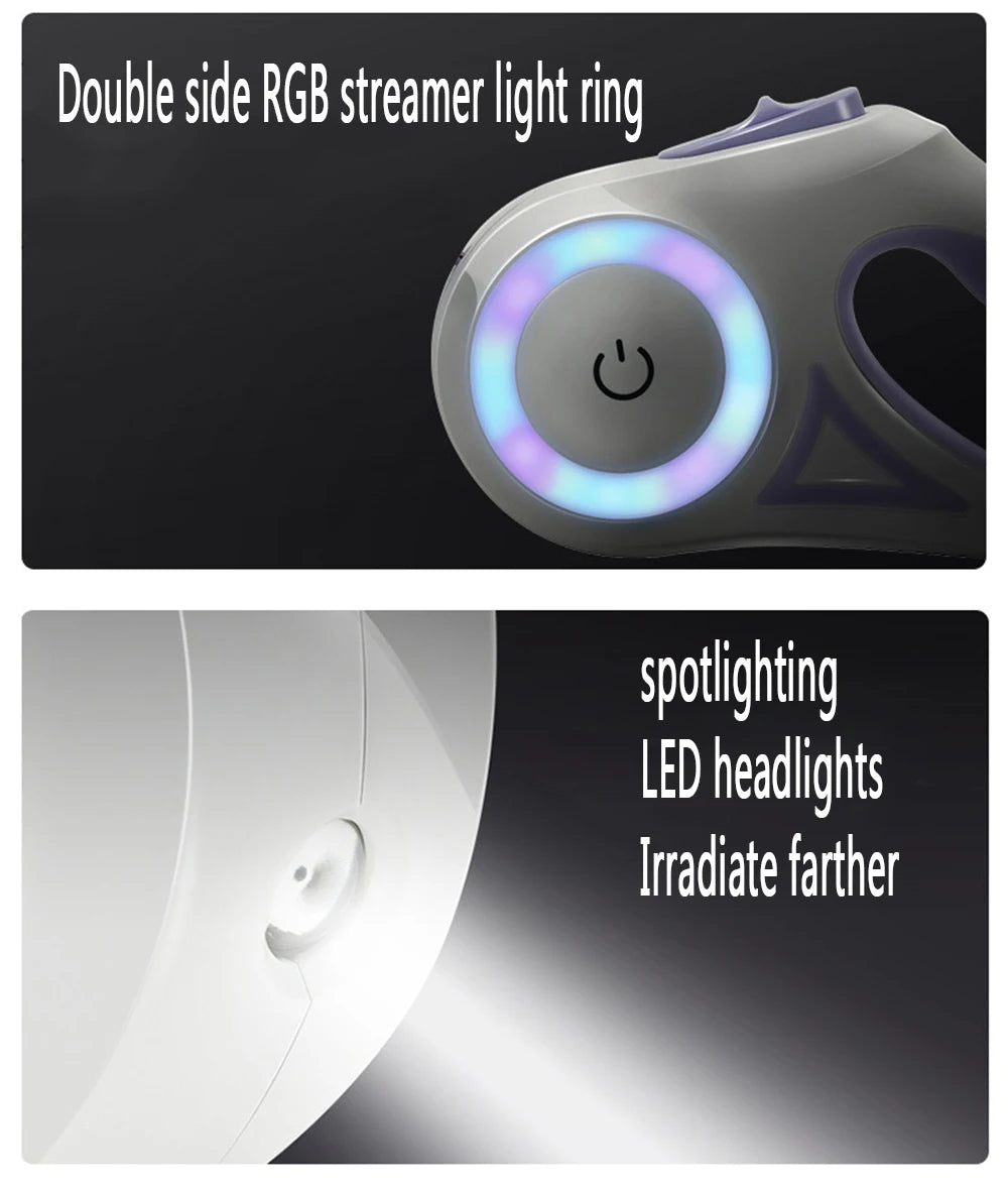 Streamer Led Lights Dog Leash Retractable With Garbage Bag Nylon Automatic 5M Laisse Pour Chien Correa Perro