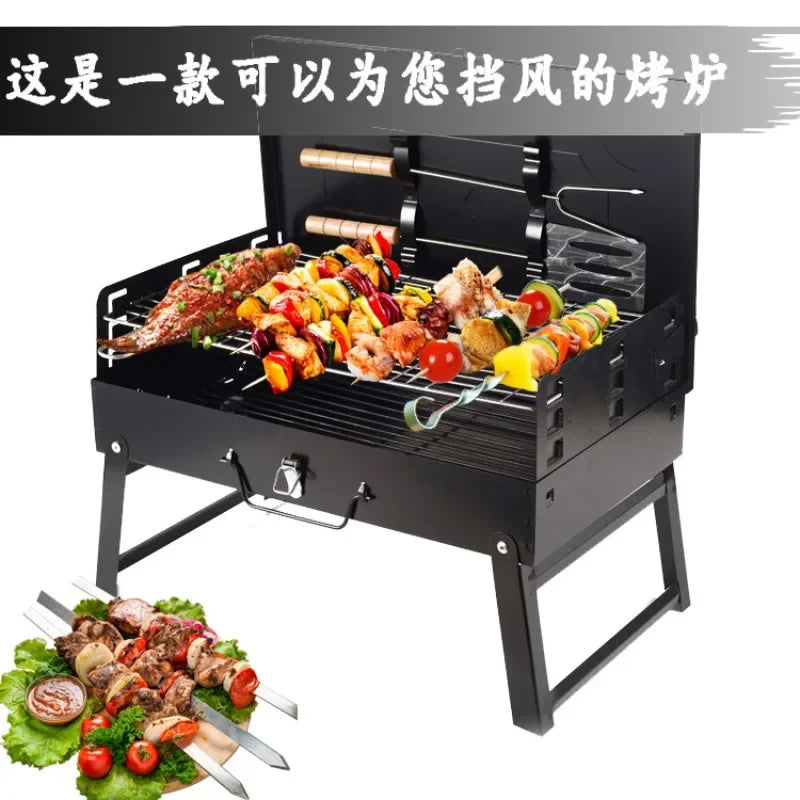 Folding Grill Fire Pit Stainless Steel Charcoal Grill Barbecue Tool Portable Deck Smoker For Park Picnic Cooking Camping Stove