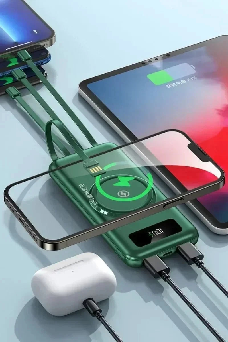 Wireless Power Bank with Large Capacity of 200000 MAh, Fast Charging Apple Android Universal Built-in Cable Mobile Power Supply
