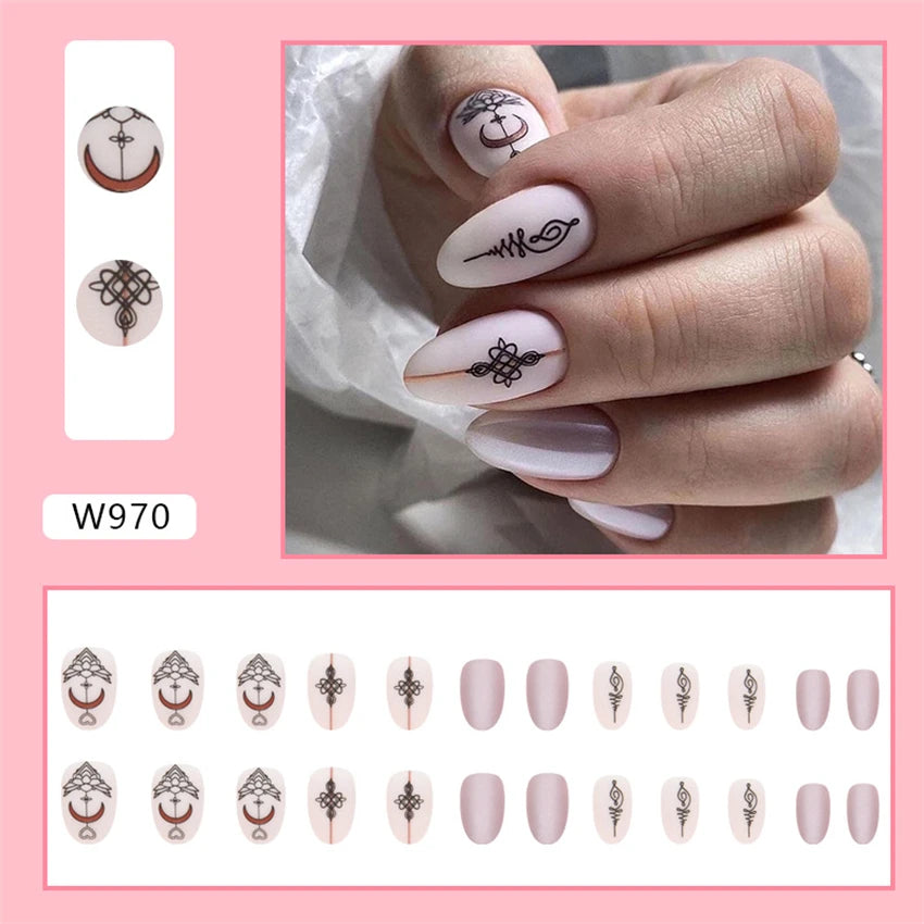 24Ps/Set Square Head Coffin Wearing False Nails Art Pink Matte French Fake Nails Leopard Artificial Acrylic White Press on Nails
