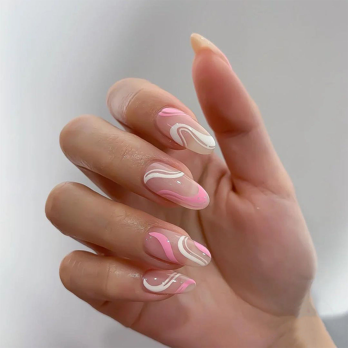 24P Removable Ballerina Press On Nail Art Long Round Head Fake Nails Full Cover Artificial Wearing Reusable False Nails Finished