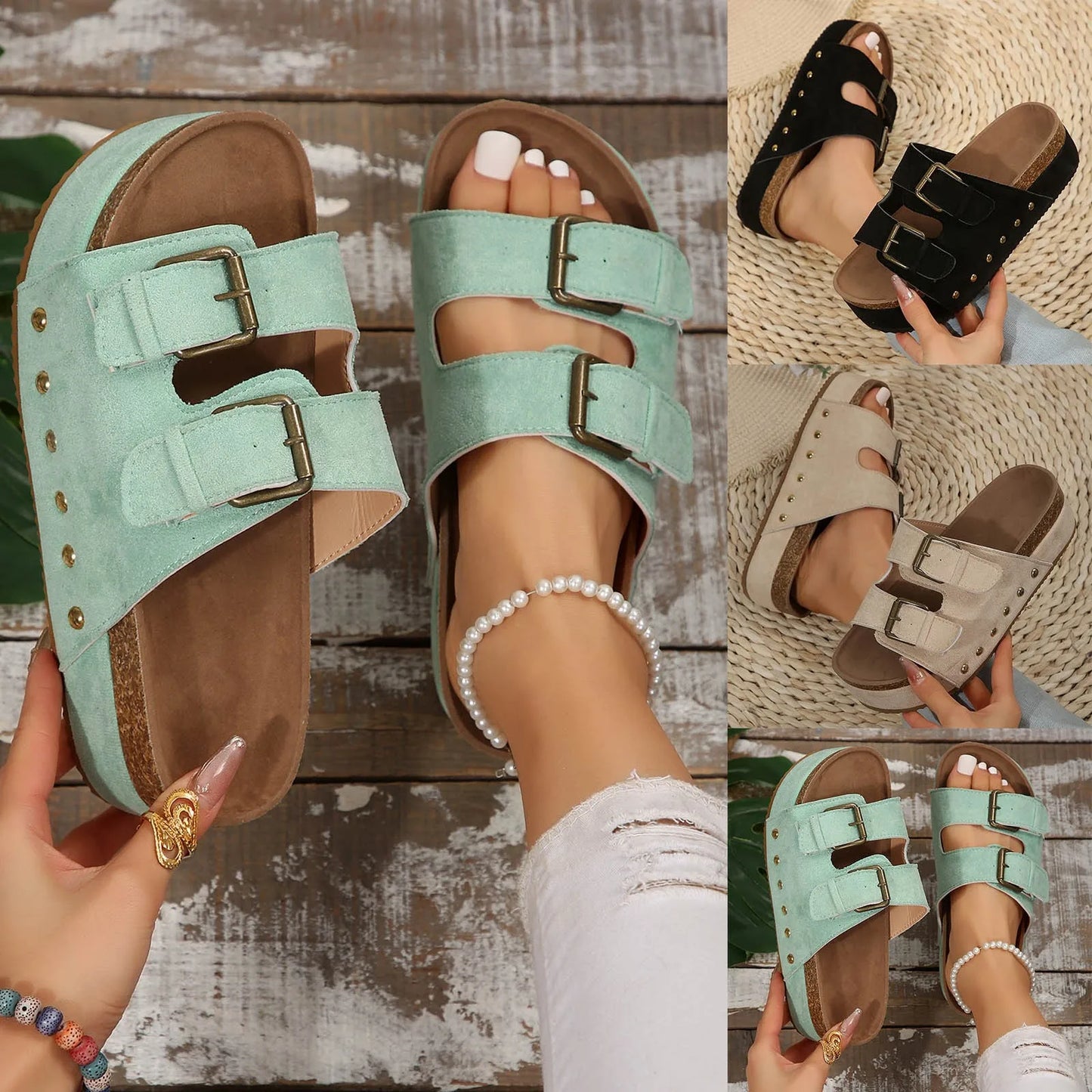 Sandals Women Wedge Sandals Open Toe Slingback Sandals Vacation Bohemian Diamond Sandals for Women Suggest taking a larger size