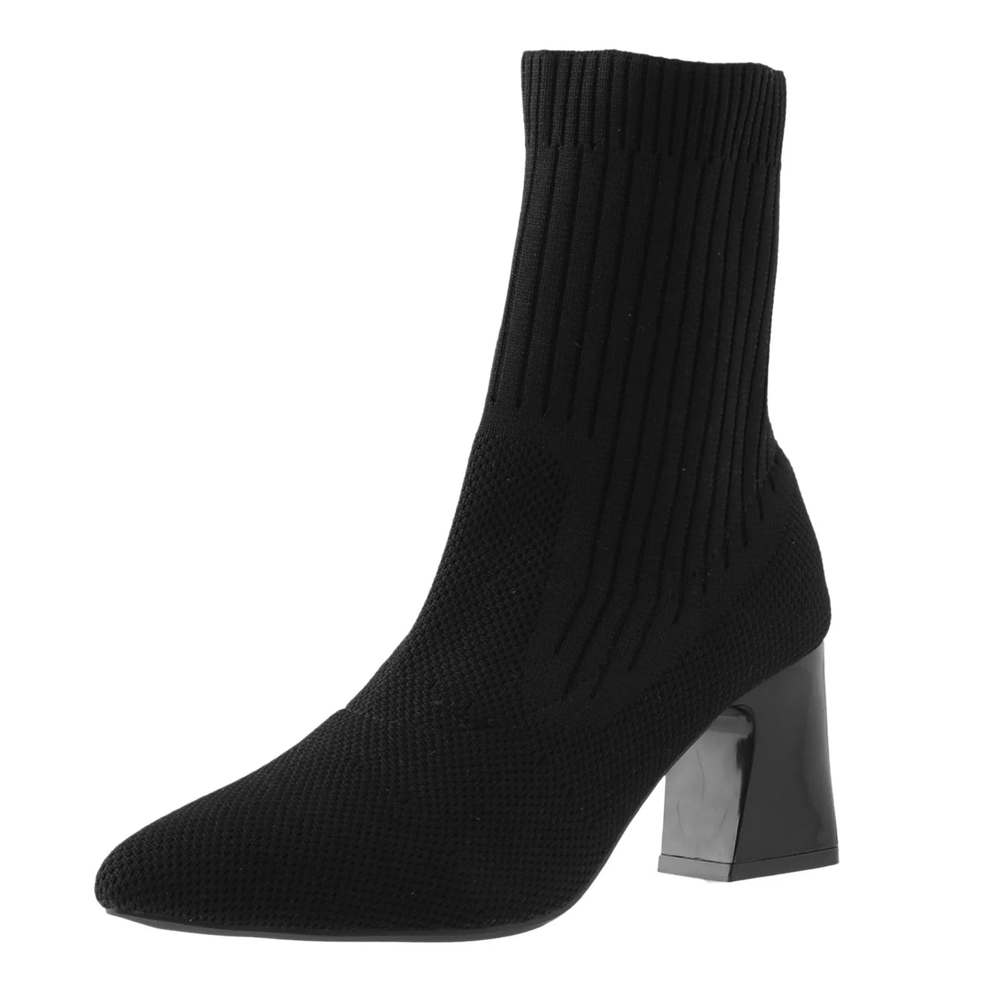 2023 Boots For Autumn Winter Shoes Pointed Toe Thick Heels High Heels Knitted Elastic Socks Boots Women'S Rain Boots Botas Mujer