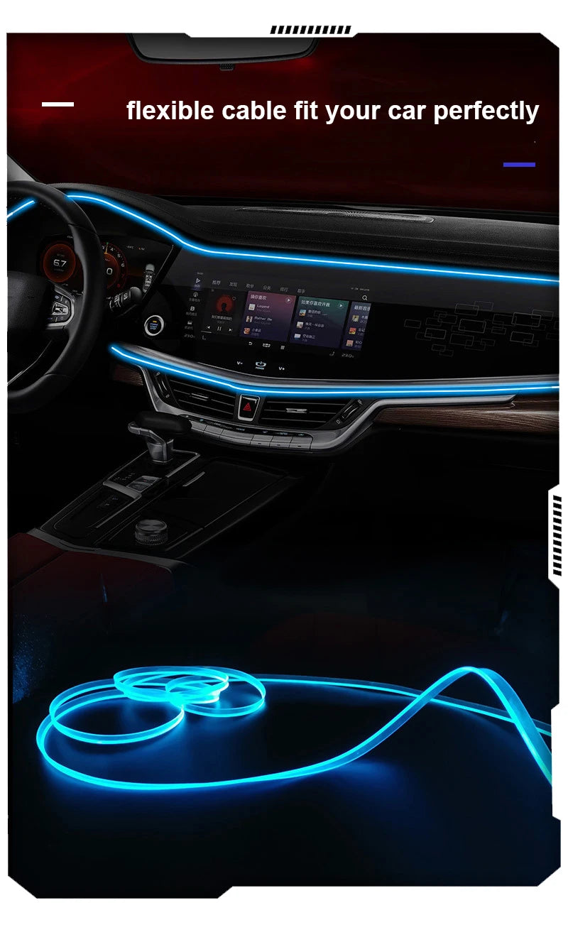 Car Interior Atmosphere Light Ambient LED Light Strip RGB Invisible USB Fiber Optic Lamp Trim Decor support APP Control