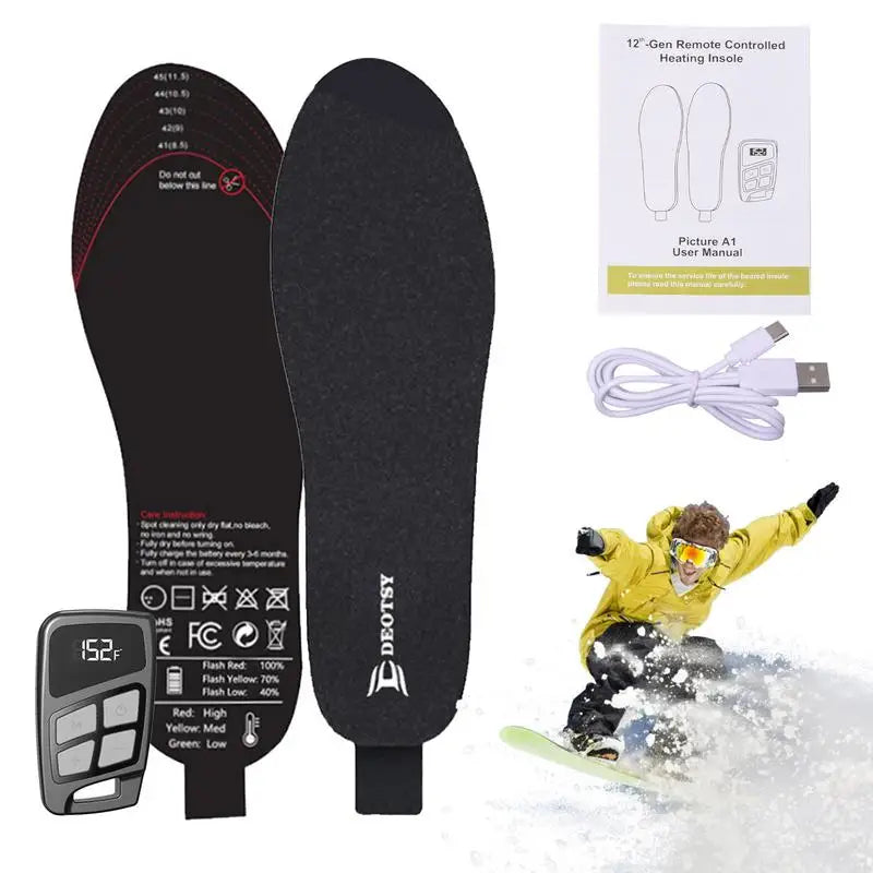 3500mAh Electric Foot Warmer Heated Insoles Rechargeable USB Heating Soles Boots Insert with Remote Control for Man Women Shoes