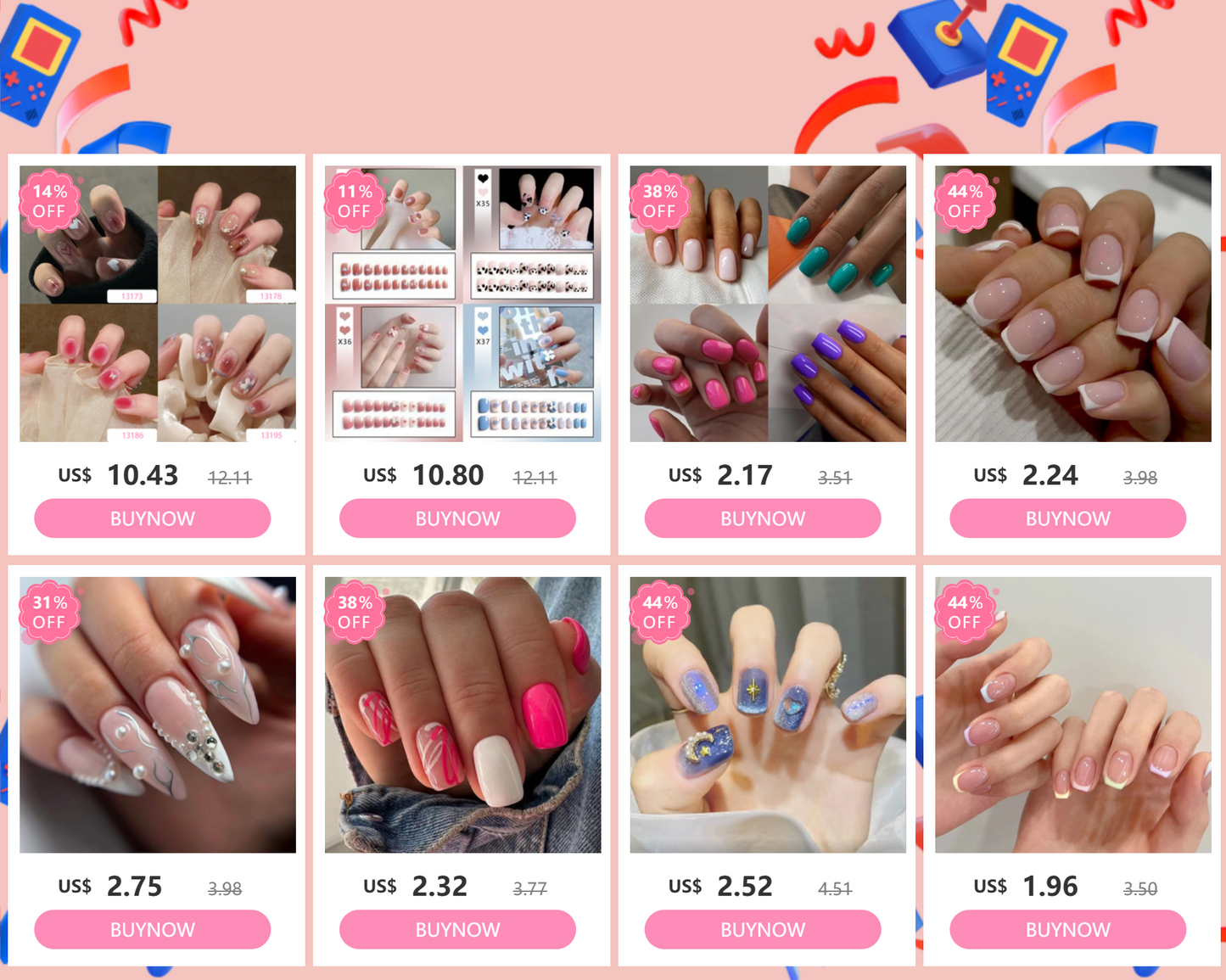 24pcs/Box Ballerina Nail Tip Purple with Design Manicure Patches Fresh Floral Almond False Nails Press on Med Nails Detachable