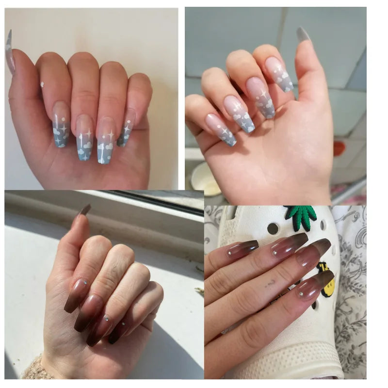 24pcs Mid Length Fake Nails Ballet Removable Wear Full Cover Coffin Head Press on Nail Artificial Manicure Patch False Nail Tips