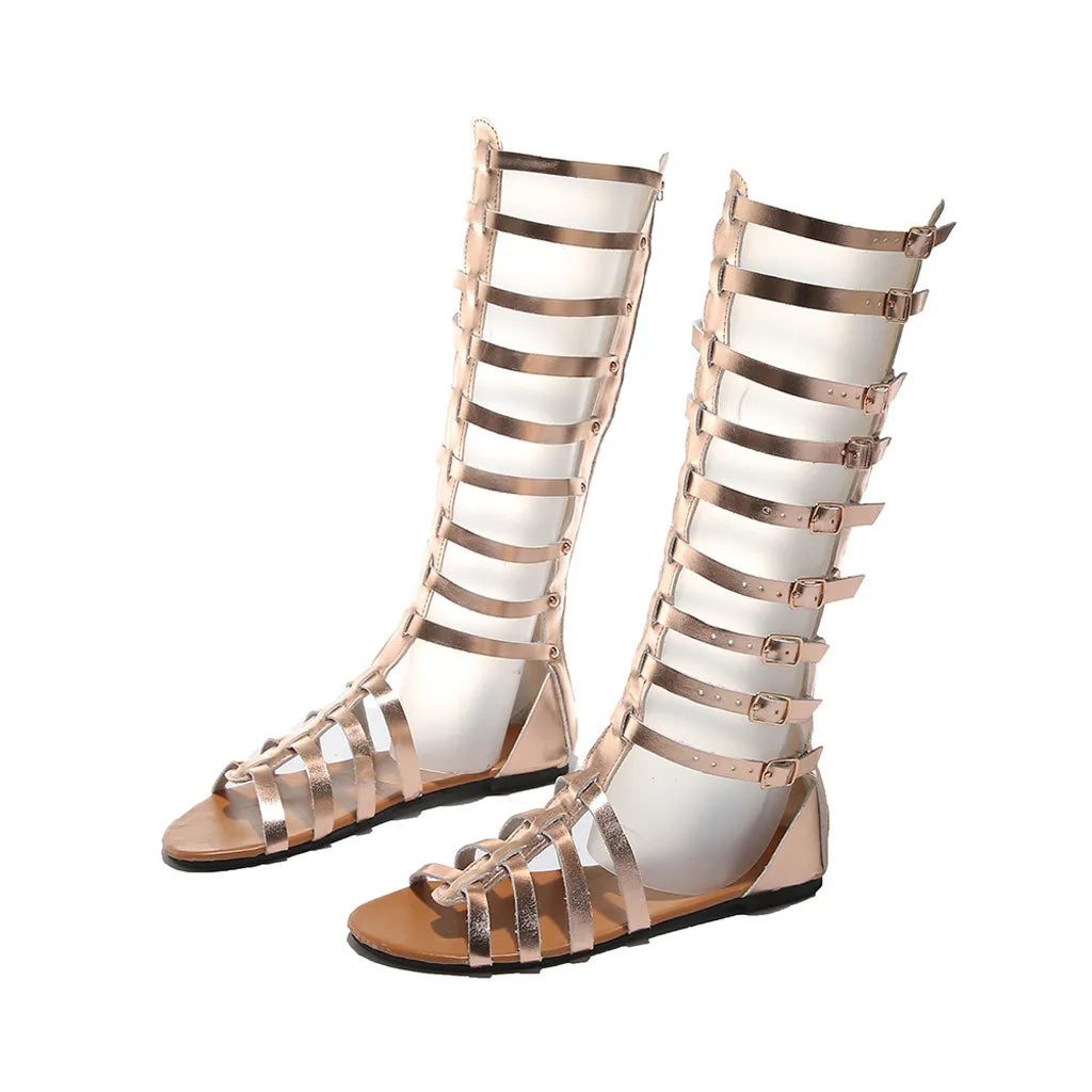 Free Shipping Women's Sandals Shoes For Women 2023 High Flats Shoes Retro Boots Casual Knee Sandals Elegant Woman Heeled Shoes