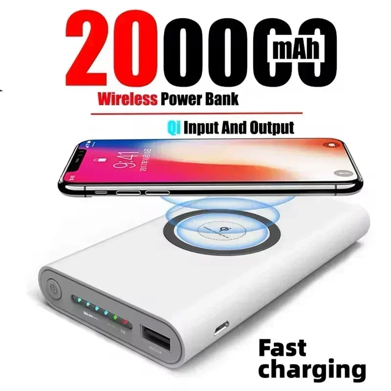 "200000mAh Wireless Power Bank Two-way Fast Charging Powerbank Portable Charger Type-c External Battery for IPhoneSamsung Huawei