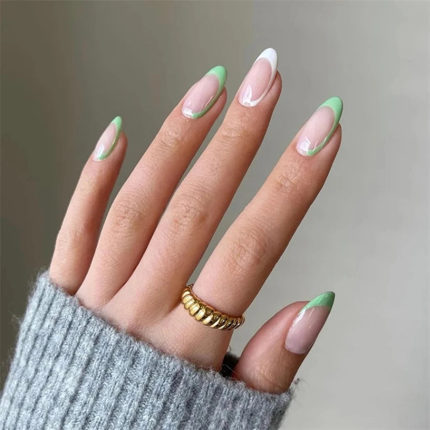 24Pcs/Set Medium Long Oval Acrylic Press on Nails Artificial Full Cover Wearing False Nails Black Gradient Almond Fake Nails Art