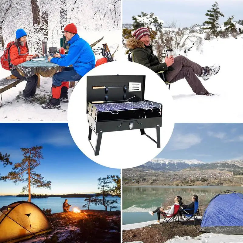 Outdoor Barbecue Charcoal Grill Portable Folding Box Type Stove Stainless Steel Courtyard BBQ Tools Barbecue Oven Supplies