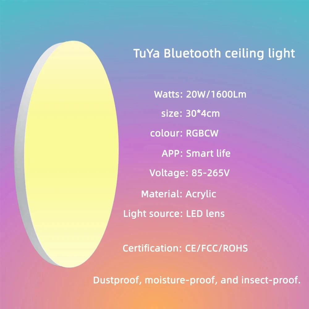 Tuya Bluetooth LED Ceiling Light 85-265V Indoor Round Dimmable Ceiling Lamp for Kitchen Living Room Hallway Home Decor Lighting