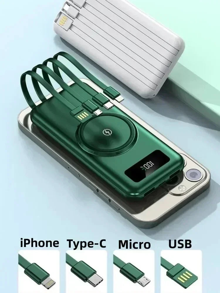 Wireless Power Bank with Large Capacity of 200000 MAh, Fast Charging Apple Android Universal Built-in Cable Mobile Power Supply