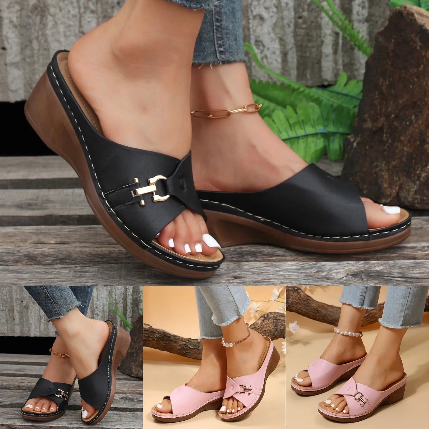 New Women Summer Flip Flops Solid Slip On Casual Open Toe Wedges Sandals and Slippers Comfortable Beach Shoes Sandals for Women