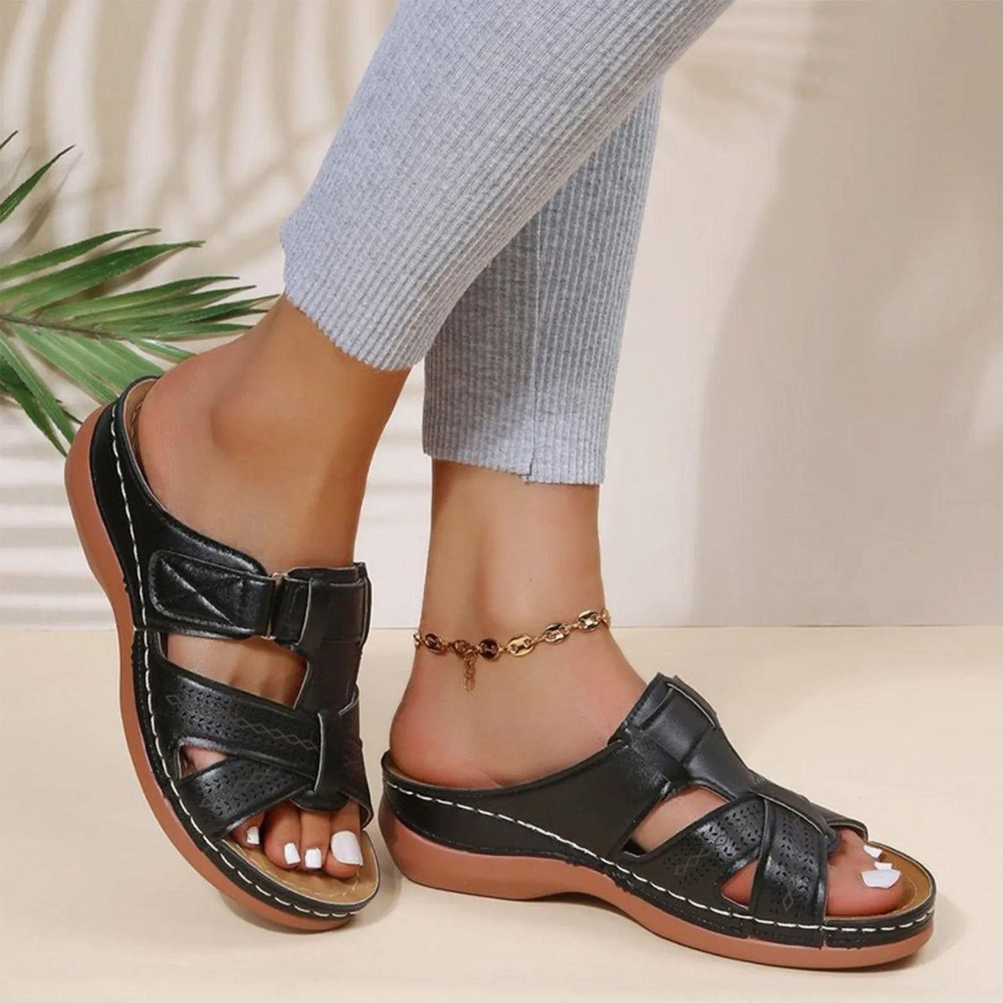 Summer Women Wedge Sandals Premium Orthopedic Open Toe Sandals Vintage Leather Casual Female Platform Retro Shoes
