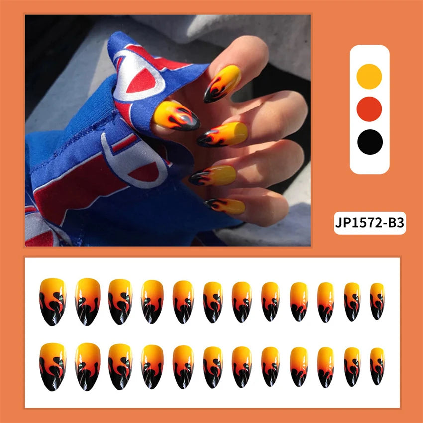 24Pcs/Set Medium Long Oval Acrylic Press on Nails Artificial Full Cover Wearing False Nails Black Gradient Almond Fake Nails Art