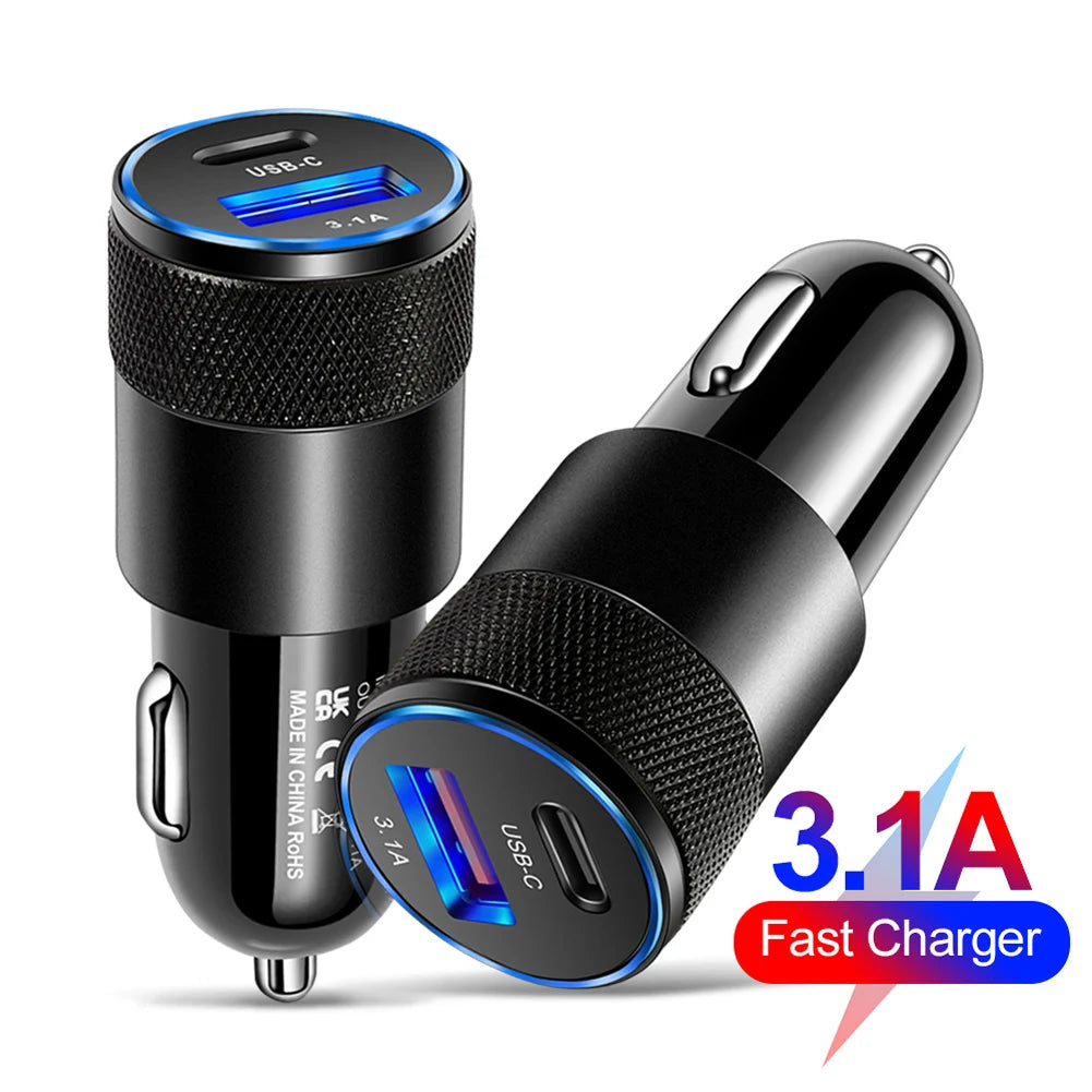 66W USB Car Charger 3.0 USB Type- C- Fast Charging Phone Adapter For Iphone Laptops Tablets Car Electronics Accessories