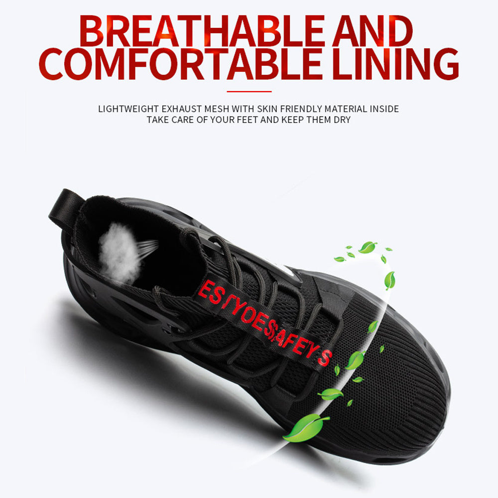 Mens Durable Steel Toe Safety Work Shoes - Advanced Puncture-Resistant & Anti-Slip - Lightweight Breathable Knit for Industrial & Construction Sneakers
