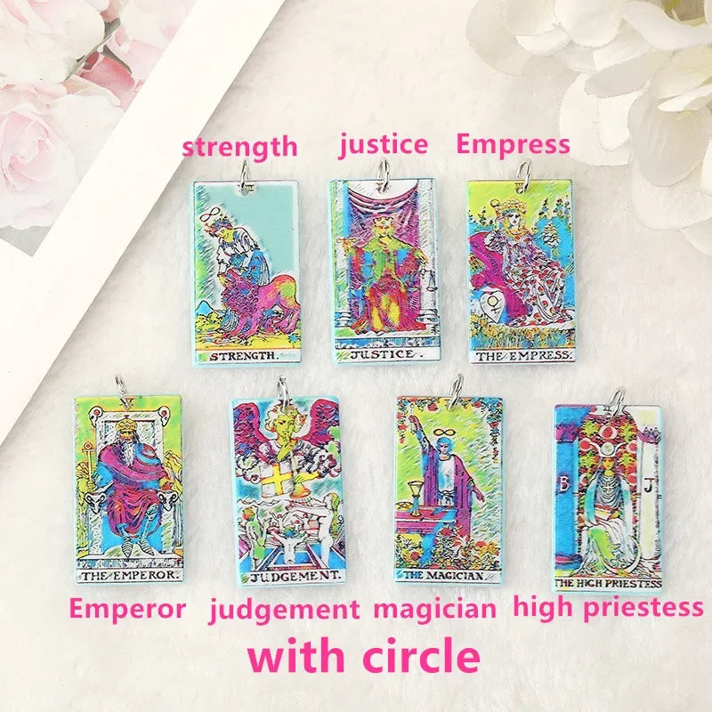 8Pcs /Lot Tarot Card Charms Creative Acrylic Sun Moon And Lovers Jewelry For Necklace Keychain Diy