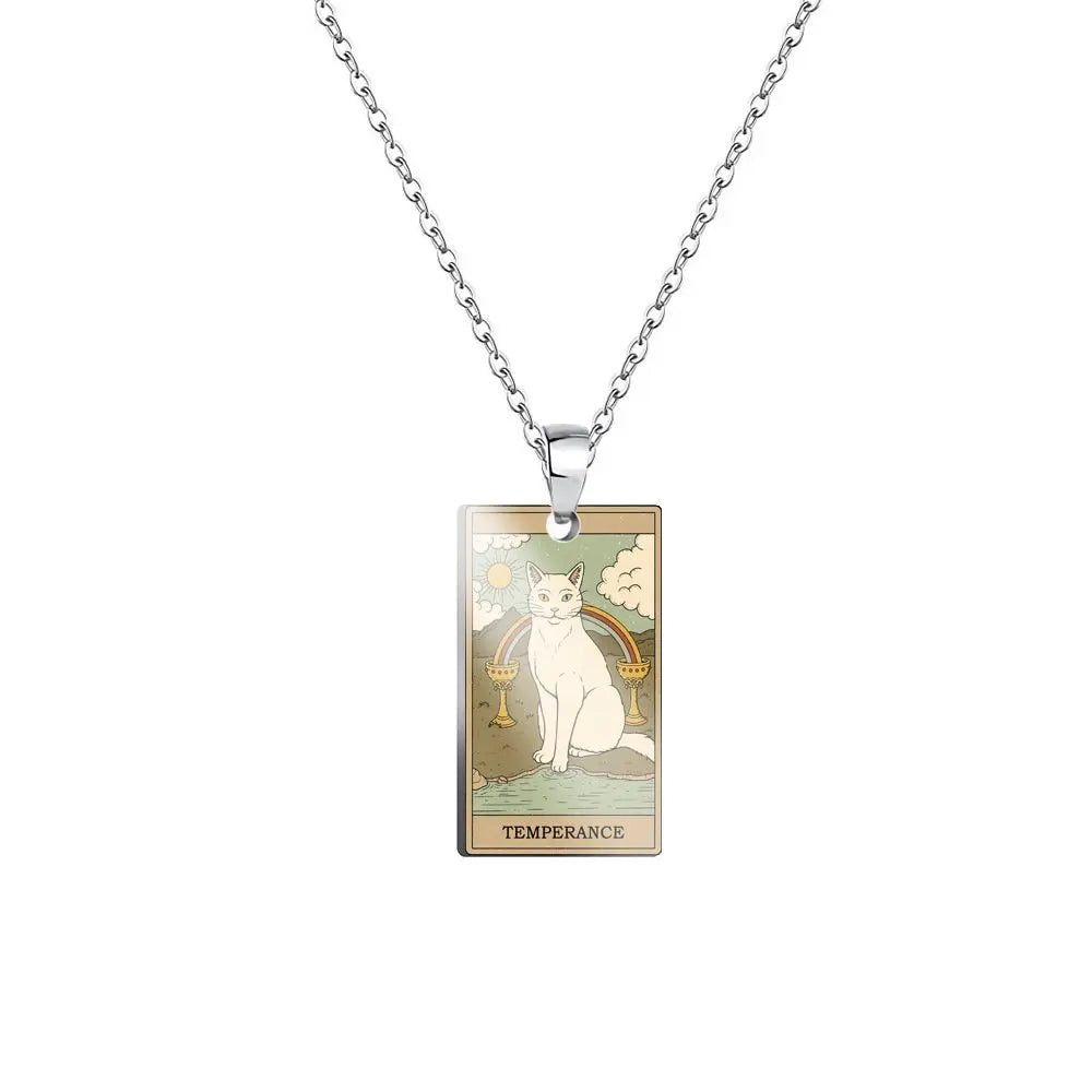 Weite Da Alcana Tarot Card Pendant Necklace Fashion Cartoon Cute Cat Tarot Card Clavicle Necklace Statement Jewelry Accessories