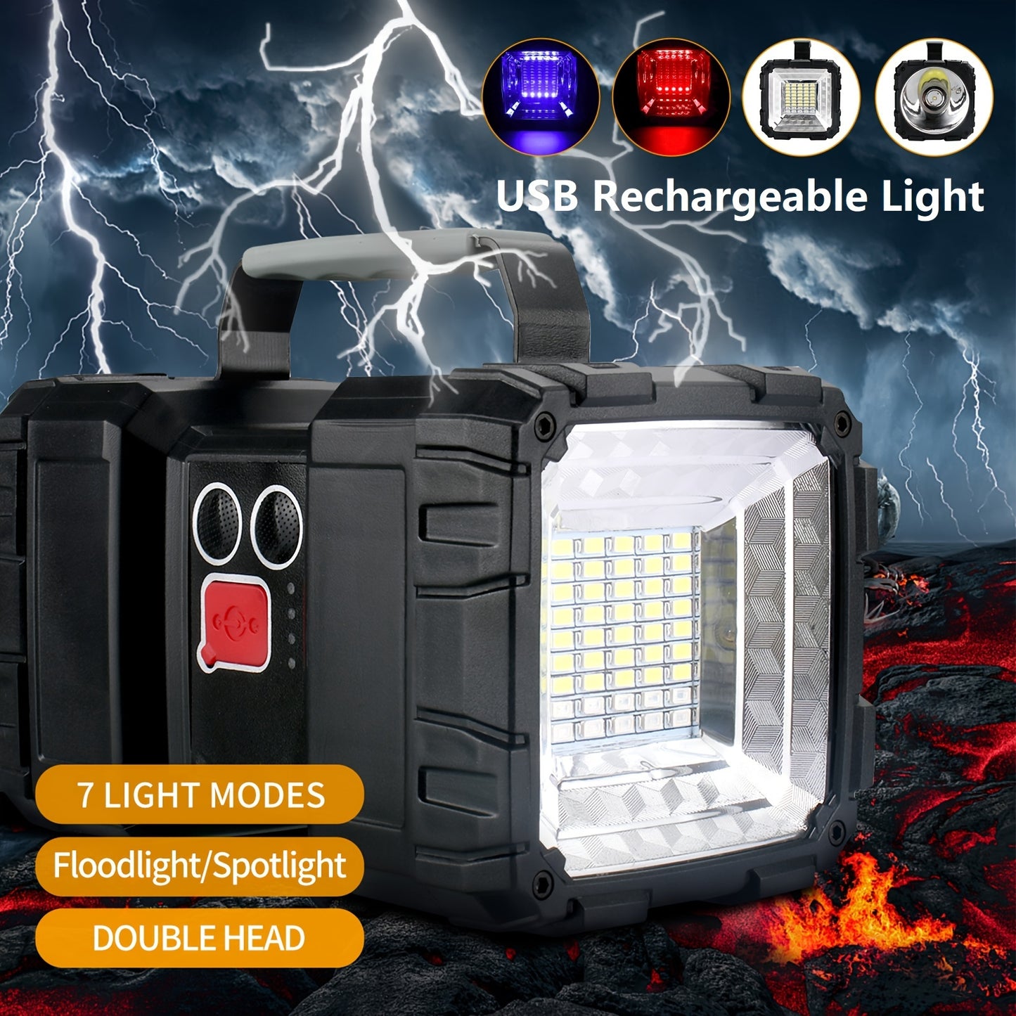 1PC USB Rechargeable Handheld Flashlight for Camping Mutilfunctional Portable Searchlight with P70 LED +55 SMD Lamp Beads, 7 Light Modes, USB Port Output