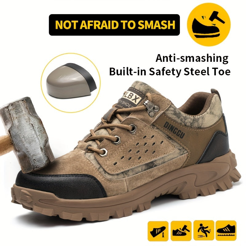 Steel Toe Work Shoes - Ultra-Protective, Piercing-Resistant, Puncture-Proof, and Anti-Skid with Advanced Breathability and Lightweight Design - Mens High-Top Safety Shoes for Heavy-Duty Work Environments